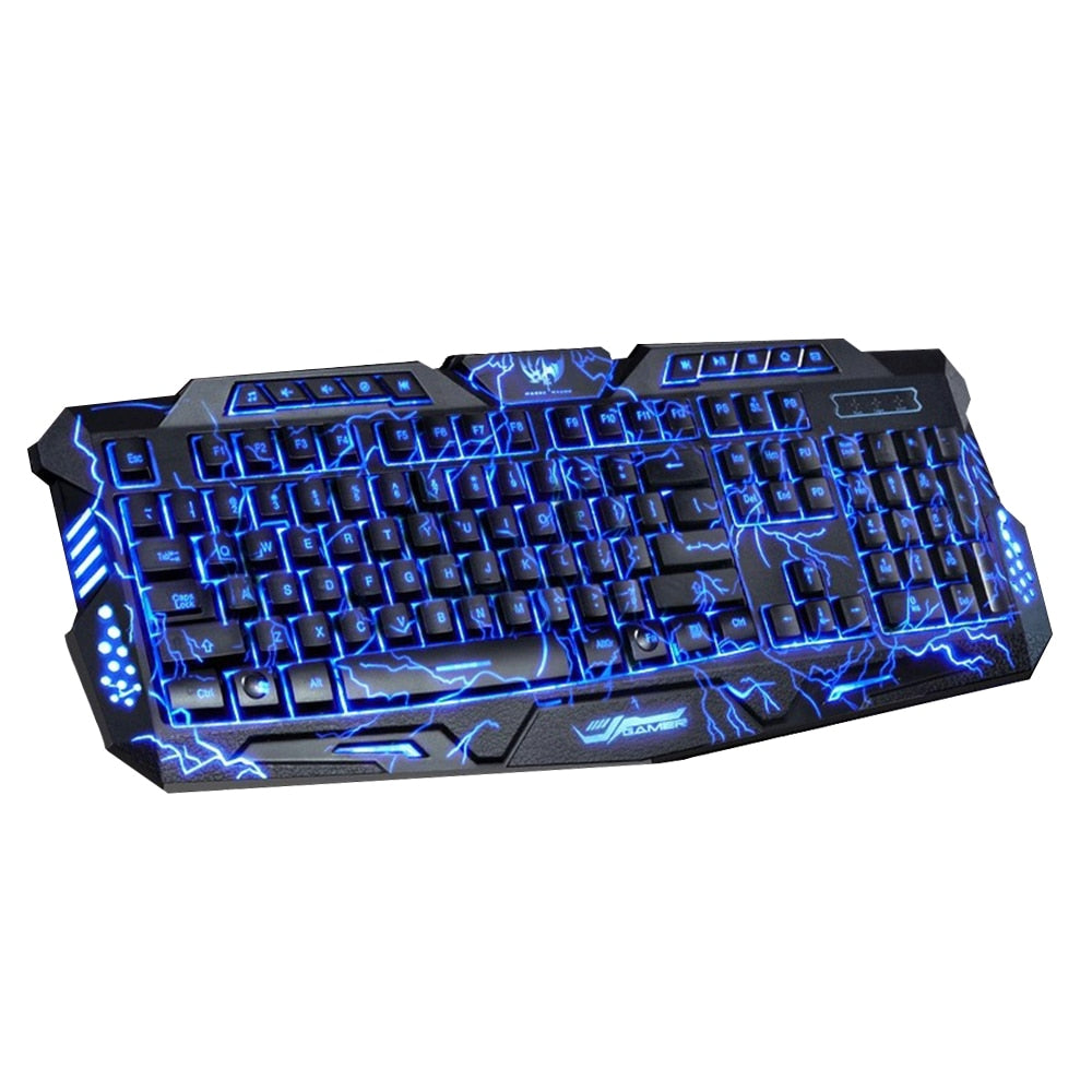 Gaming Keyboard Tri-Color Backlit Computer Gaming Keyboard USB Wired Full Key Game Keyboard for PC Desktop Laptop Gamer