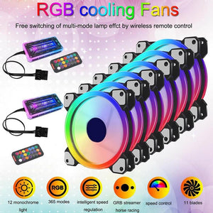 RGB Led Cooling Fan 12cm Cooler With Remote  Radiator Water Cooling PWM Quiet