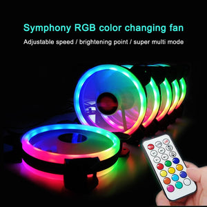 RGB PC Fan 12V 6 Pin 12cm Cooling Cooler Fan with Controller for Computer Silent Gaming Case VH99