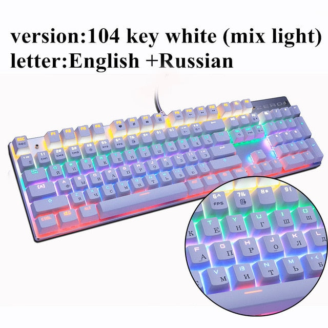 Metoo  Edition Mechanical Keyboard 87 keys Blue Switch Gaming Keyboards for Tablet Desktop  Russian sticker