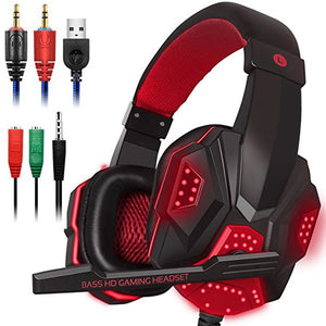 Gaming Headset with Mic and LED Light 3.5mm Wired Noise Isolation Volume Control