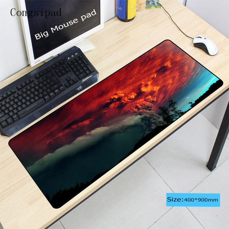 Congsipad 900*400*2MM Volcano Eruption Smoke Color Washing Mouse Pad Computer Notebook Gaming Large Rubber Lock Edge Mousepad